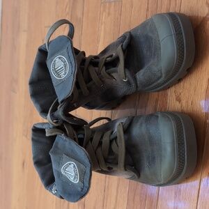 Palladium men boots gray plaid fabric leather